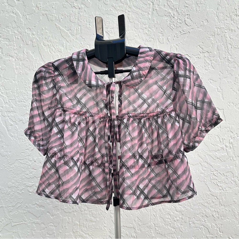 Stylish Plaid Blouse - Pink and Black